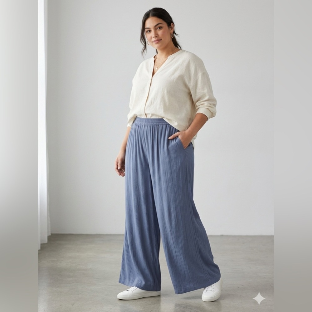 NWT dip Plus Size 2X Wide Leg Pants Dusty Blue Viscose Relaxed Pull-On Boho